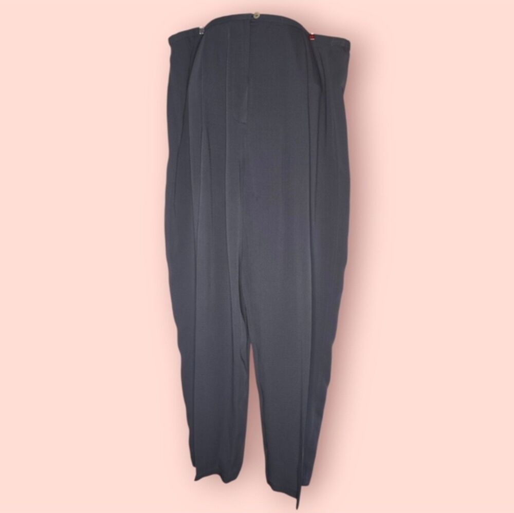 Eileen Fisher Silk Georgette Crepe Tapered Pants Gray Workwear Trousers Large